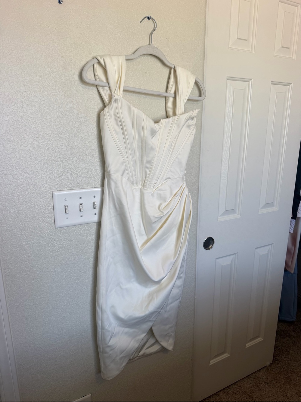 House of CB Ivory Satin Midi Dress Size Small
